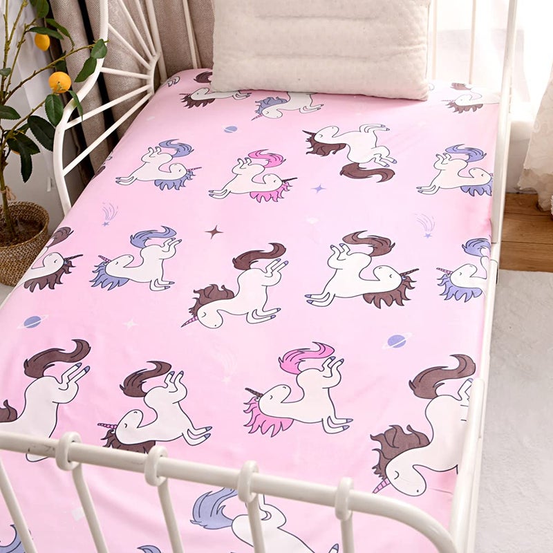 NATURETY Bedding Fitted Sheet with Deep Pocket Animals Printed Thicken Soft Fabric Bed Sheets (Pink(Unicorn)  Twin) - Image 3